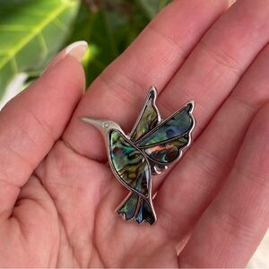 Silver Hummingbird Brooch with Iridescent Accents